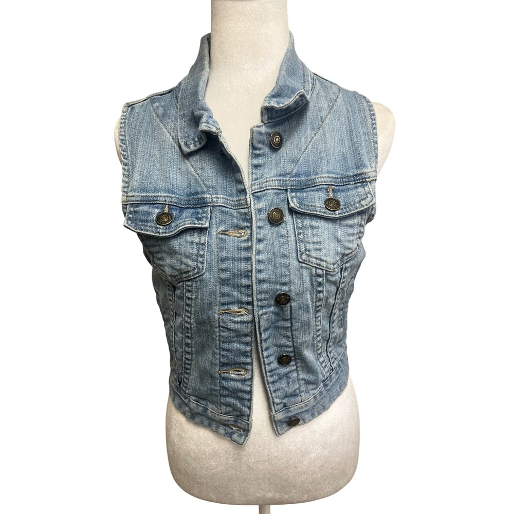 I LOVE H81 Denim Vest Blue Sz S Petite Y2K Boho Western Festival Retro Indie